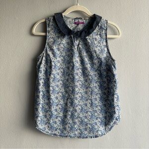 Jack Wills x Liberty Floral Prints Sleeveless Blouse w/ Peter Pan Collar in Blue
